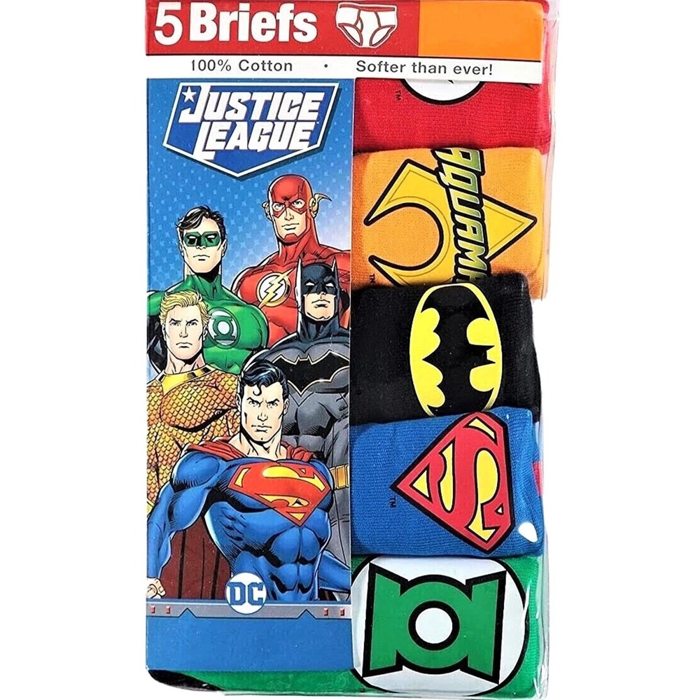 DC Justice League‎ Logos 5 Pack Boys' Briefs Size 6 Batman Superman 100% Cotton